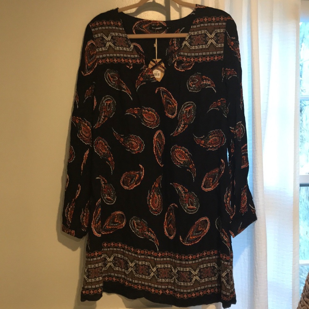 Blue Pepper Navy Printed Tunic Dress Medium